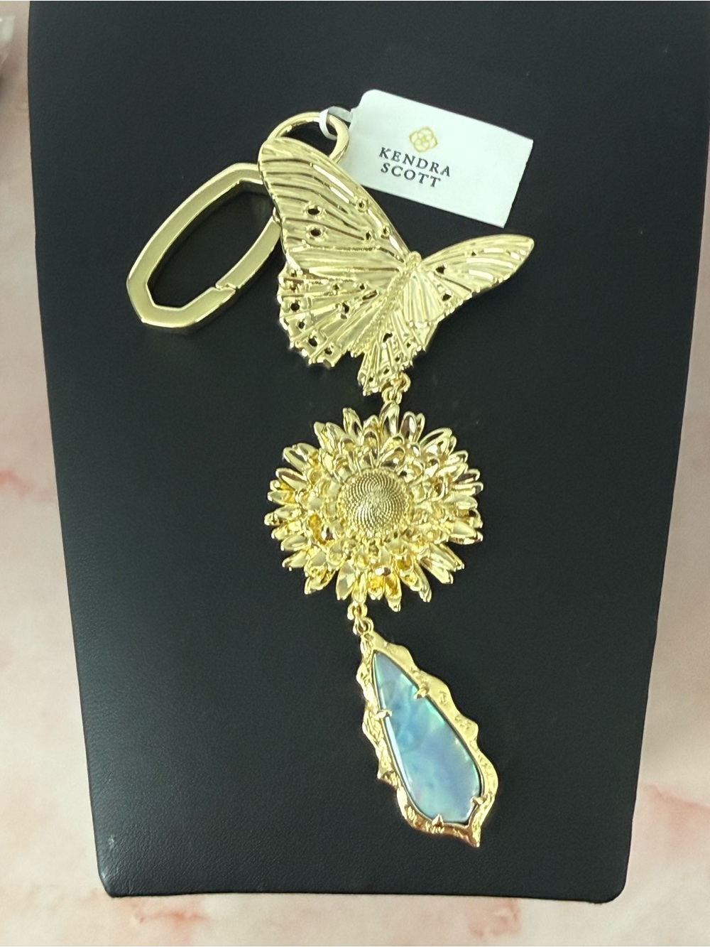 Kendra Scott | Gold Butterfly & Sunflower Bag Charm/Keychain w/Blue Opal Charm